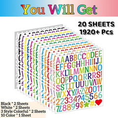 1920Pcs Letter Stickers 20 Sheets Alphabet Stickers 1 Inch Vinyl Self-Adhesive W