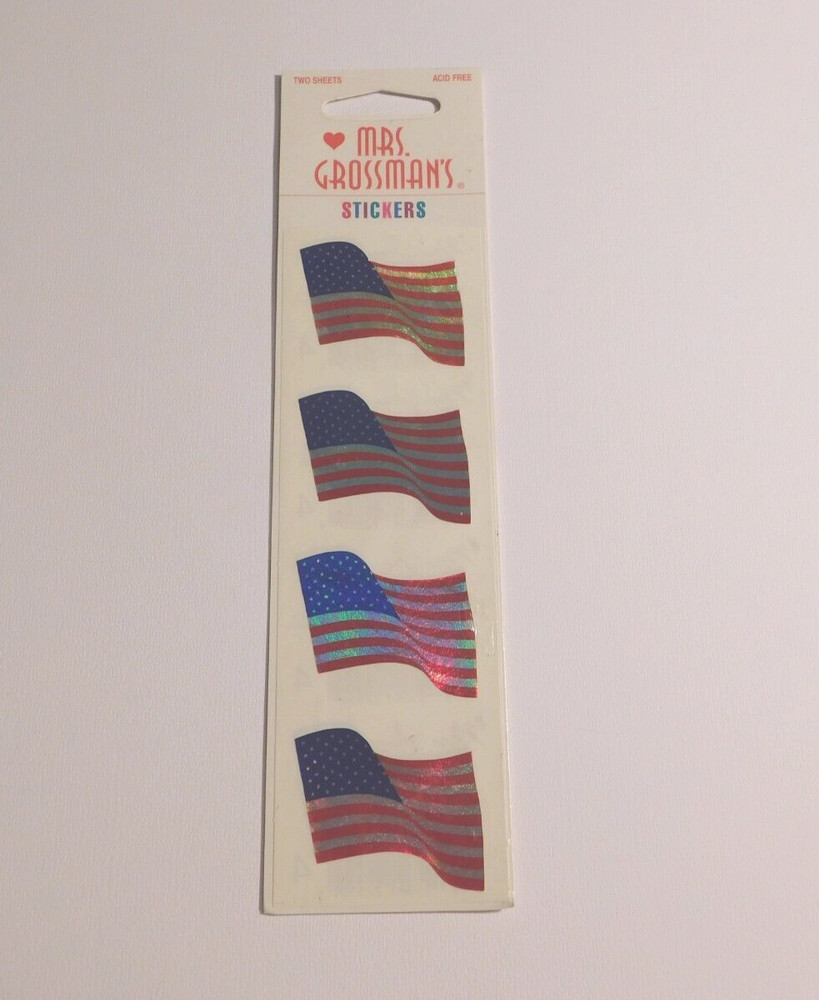 Mrs. Grossman’s Lot of 2 Strips Brand New in Package Shiny Flag Stickers