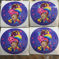 VINTAGE 80’S LISA FRANK GLOSSY BEAR ON RAINBOW ICE CREAM STICKER LOT OF 4