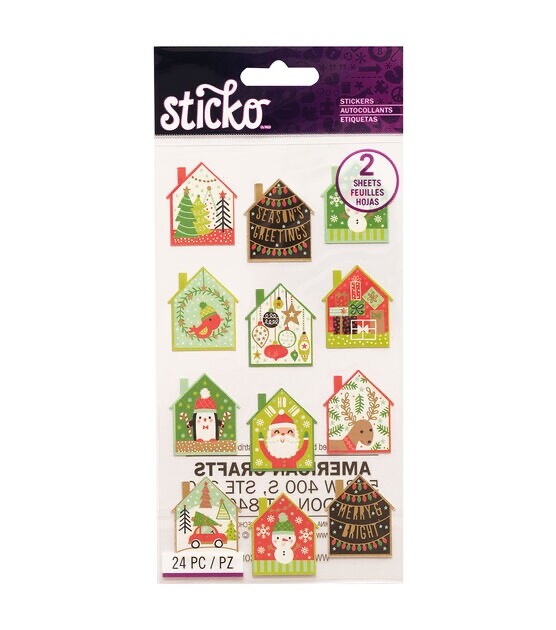 Sticko 2 Sheets Holiday House Scene Xmas Foil Stickers Planner Crafts Scrapbook