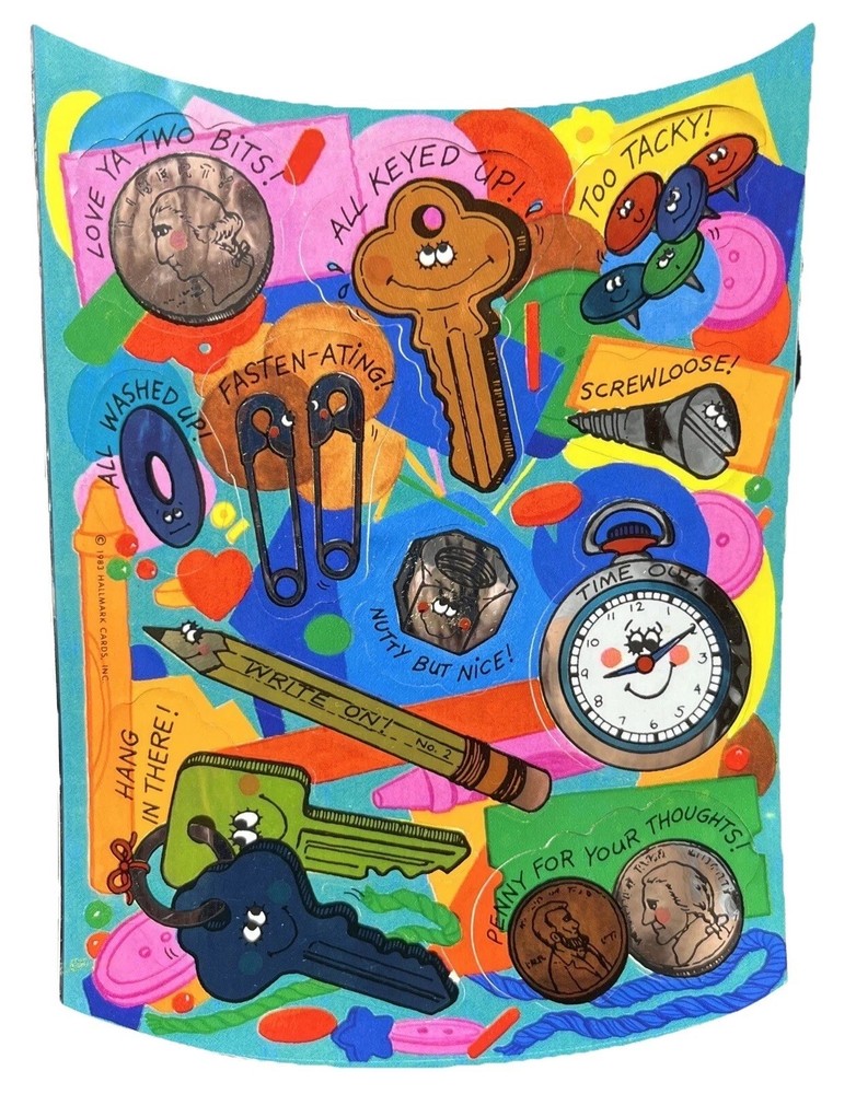 Vintage Hallmark Stickers Key Coins Penny Thoughts Tacks Love Ya Two Bits 1983