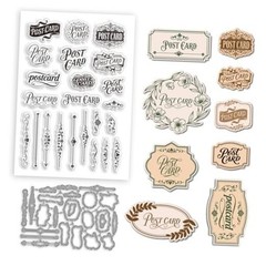 Vintage Words Clear Stamp and Die Cut Set for DIY Card Making 4.3 x 6.3 Inches