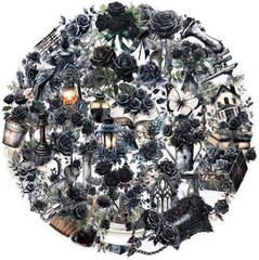 50 Pcs Dark Aesthetic Gothic Transparent Stickers,Black Rose Flower Stickers Pac