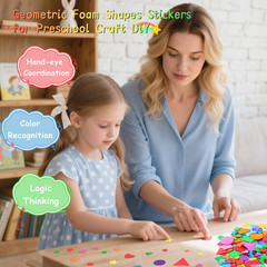 1600 Foam Shape Stickers in 8 Colors for Kids Crafts, 16 Sheets