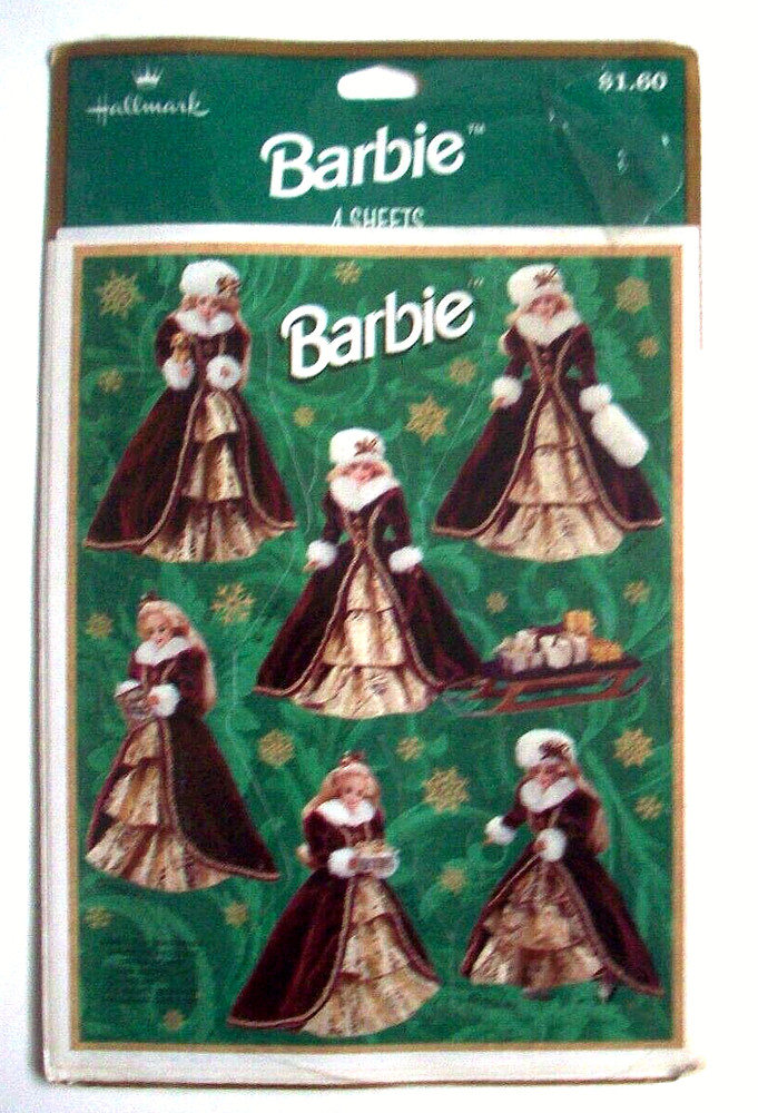 Barbie red dress doll Christmas stickers 1996 unopen package of 4 sheets