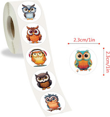 500 Pcs Colourful Owl Roll Stickers for Kids, Teachers, and Goodie Bags
