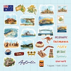 Navy Peony Outback Australia Travel Stickers (32pcs) — for Vibrant Color