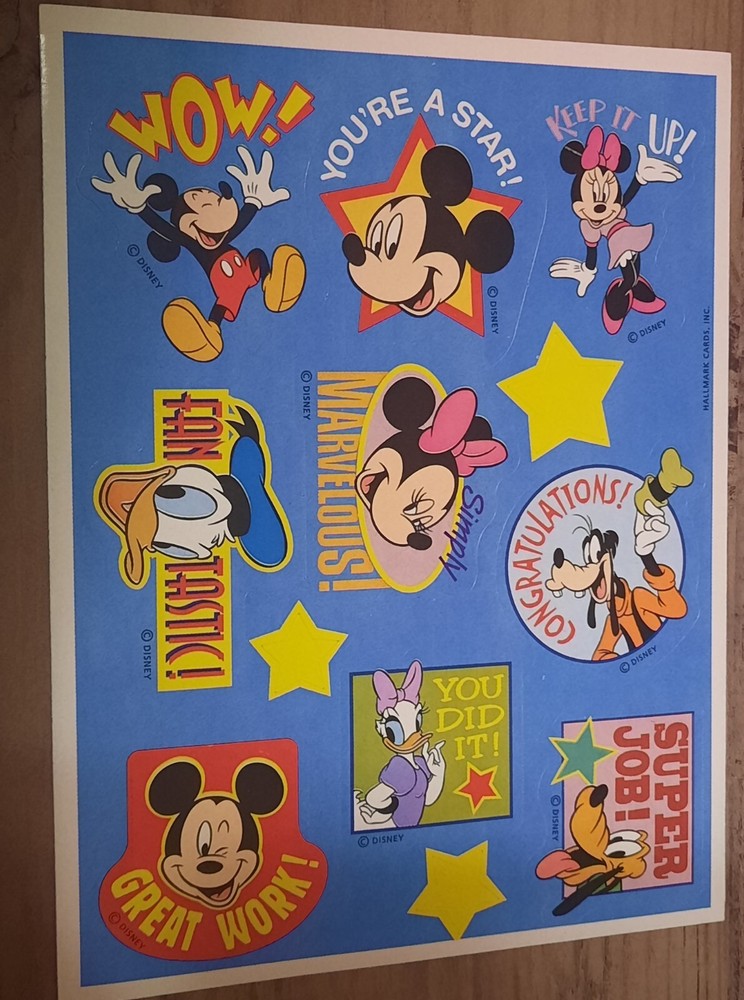 Vintage Hallmark Mickey Minnie Donald Goofy Daisy Pluto Sticker sheet