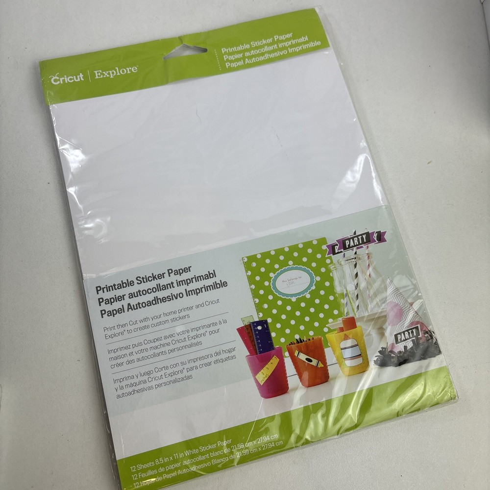 CRICUT PRINTABLE STICKER PAPER 8.5X11 1/2″ for Cricut Explore 12 Sheets New