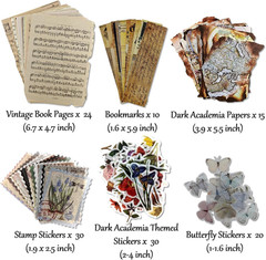 Vintage Aesthetic Scrapbook Supplies Kit with Scrapbook Paper, Stickers, Bookmar