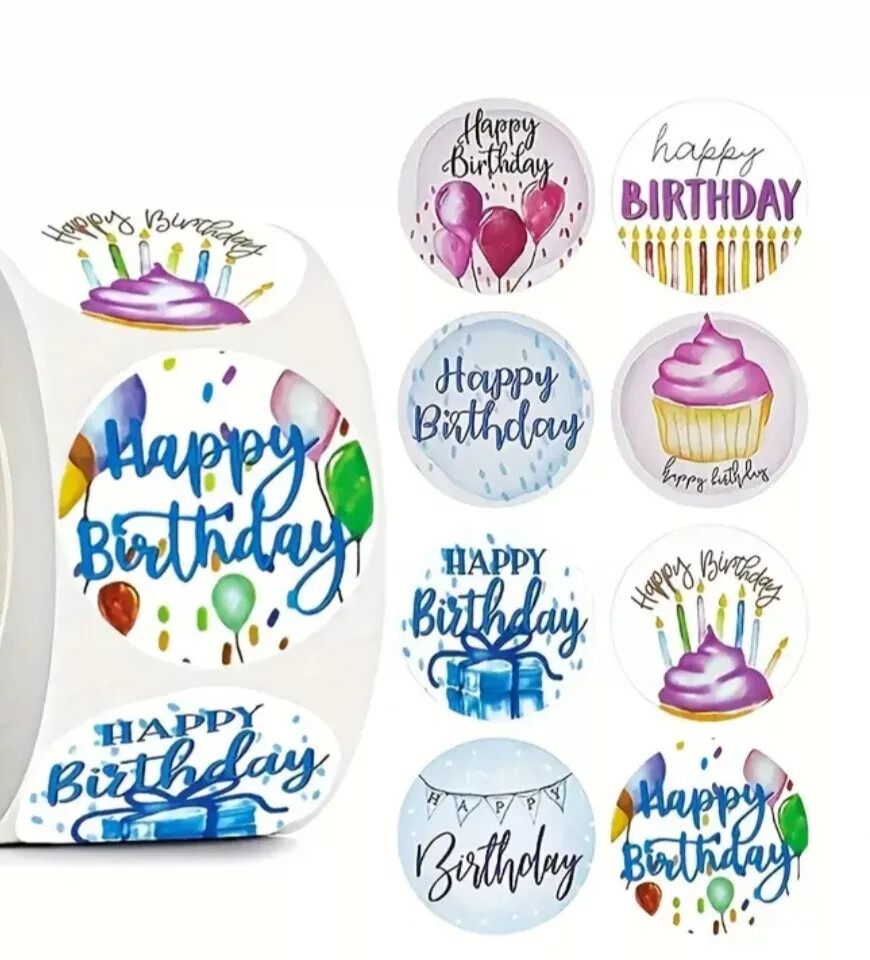 100 Happy Birthday ASSORTED 1″ ENVELOPE STICKERS LABELS SEALS Party Favor