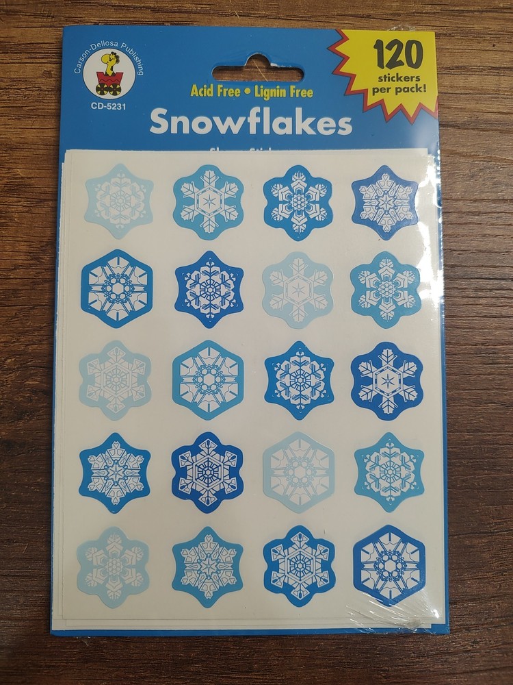 NOS Vtg Carson-Dellosa Stickers Snowflakes Winter 120ct Sealed S216