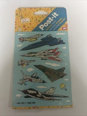 Vintage 1990 Post-It Removable Stickers 2 Sheets New Sealed 90s 3M airplane army
