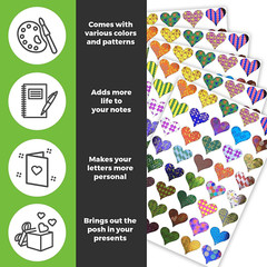 Valentines Heart Stickers with Assorted Patterns Metallic Sticker Hearts in Pink