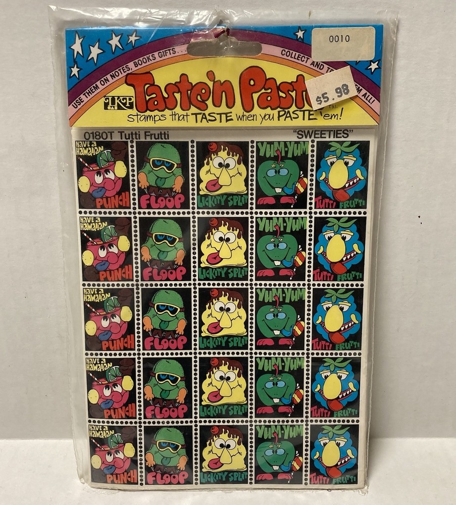 Vintage 1980s Taste N Paste Fruit Flavored Stamps Scratch n Sniff Style RARE