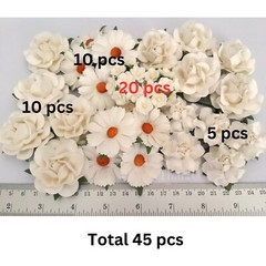 45 Assortment WHITE Paper Flower Wedding bouquet Scrapbook TH/ZM7-15