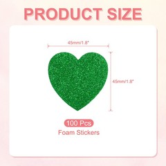 1.8″x1.8″ Heart Foam Stickers, 100Pcs EVA Glitters Foam Shape Sticker, Green