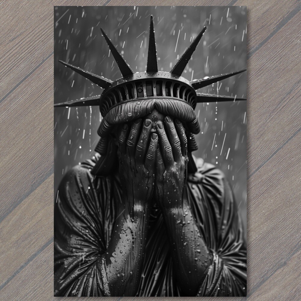 STICKER Statue of Liberty Weeps Cry Sorrow City Background New York Sad For US