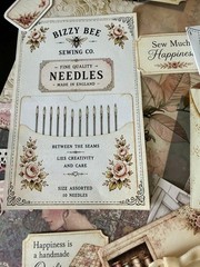 Vintage Sewing Junk Journal Kit Handmade Ephemera Stickers Tags Fabric 108 Piece
