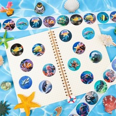 1200Pcs Round Ocean Stickers Roll – 16 Fun Designs for Scrapbooking & Crafts