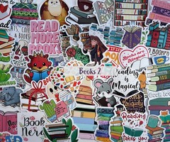 BOOKS and Flowers Stickers cartoon Fun and Cute for laptop water bottle 50 pcs