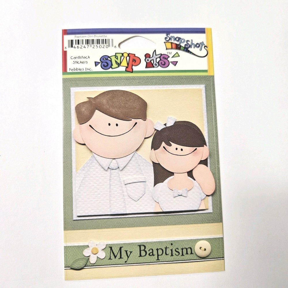 Pebbles Inc. Baptism Girl Brunette Cardstock Sticker Preacher Yellow Hair Flower