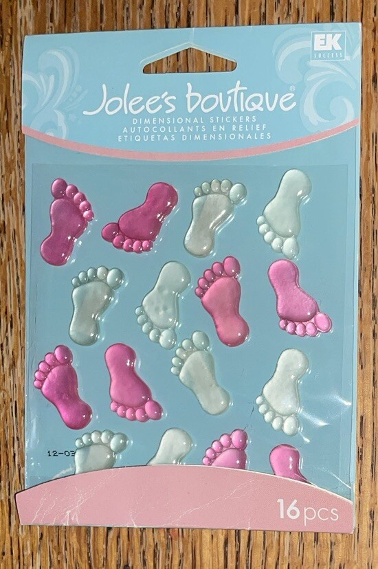 RARE Jolees Cabochons Baby FOOTPRINTS Pink & Green Card 3D Scrapbook Stickers