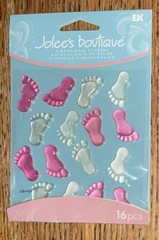 RARE Jolees Cabochons Baby FOOTPRINTS Pink & Green Card 3D Scrapbook Stickers