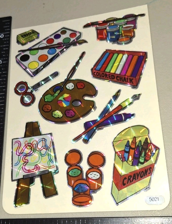 Vintage Stickers BJ Decal Specialties Prism Rainbow Art Tools RARE 1 Sht