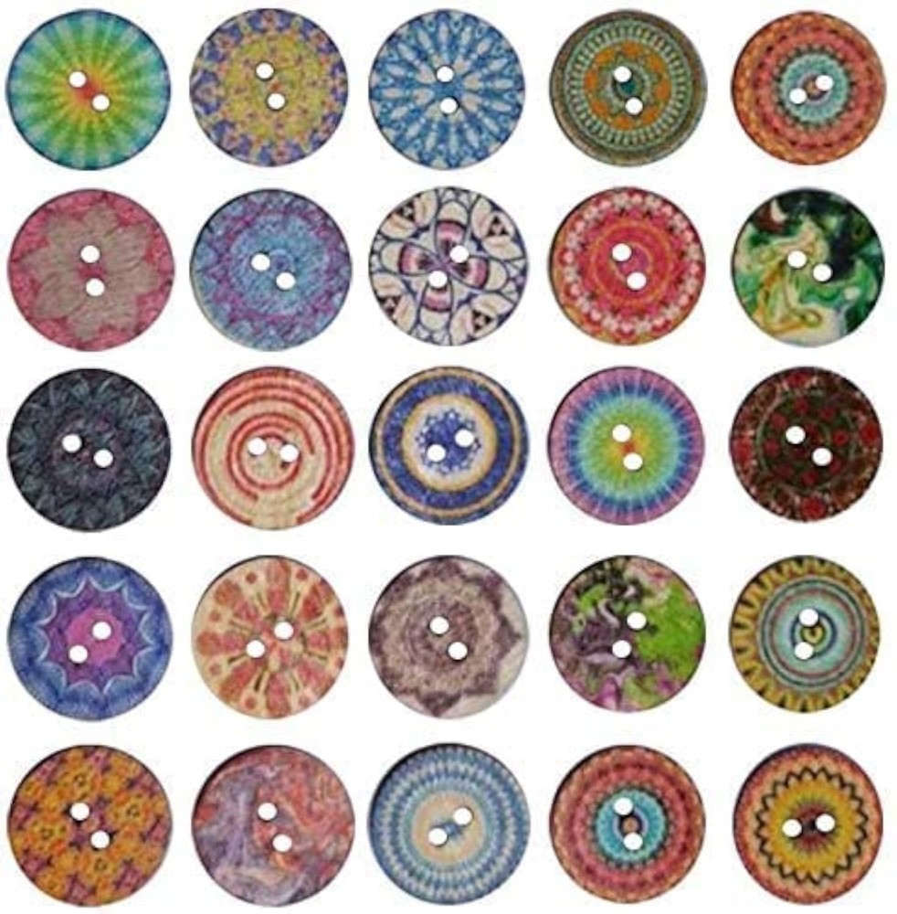Chenkou Craft Mix Random Pattern 100pcs 1″(25mm) Large Wood Buttons Craft Sew…