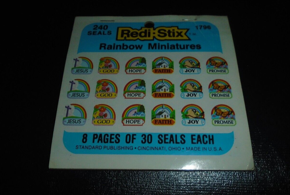 NOS VINTAGE BOOKLET OF 240 REDI STIX SEALS RAINBOW MINIATURES #1796