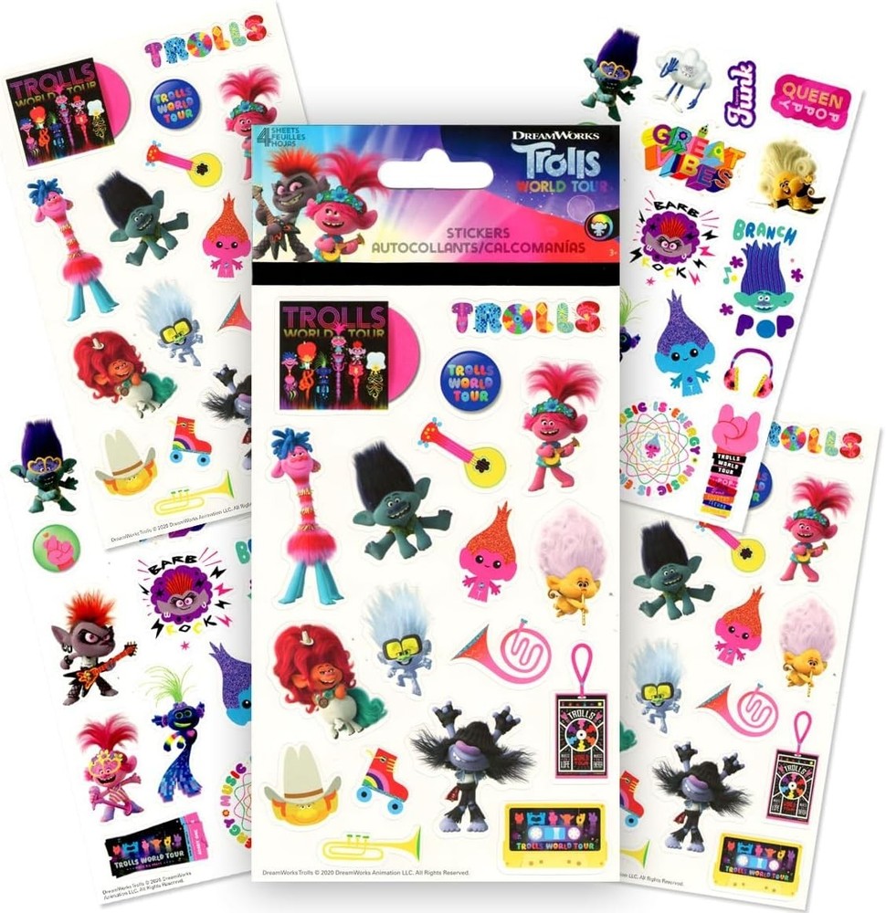 Trolls World Tour Sticker Sheet Standard Glossy Holographic 4 Sheets of stickers