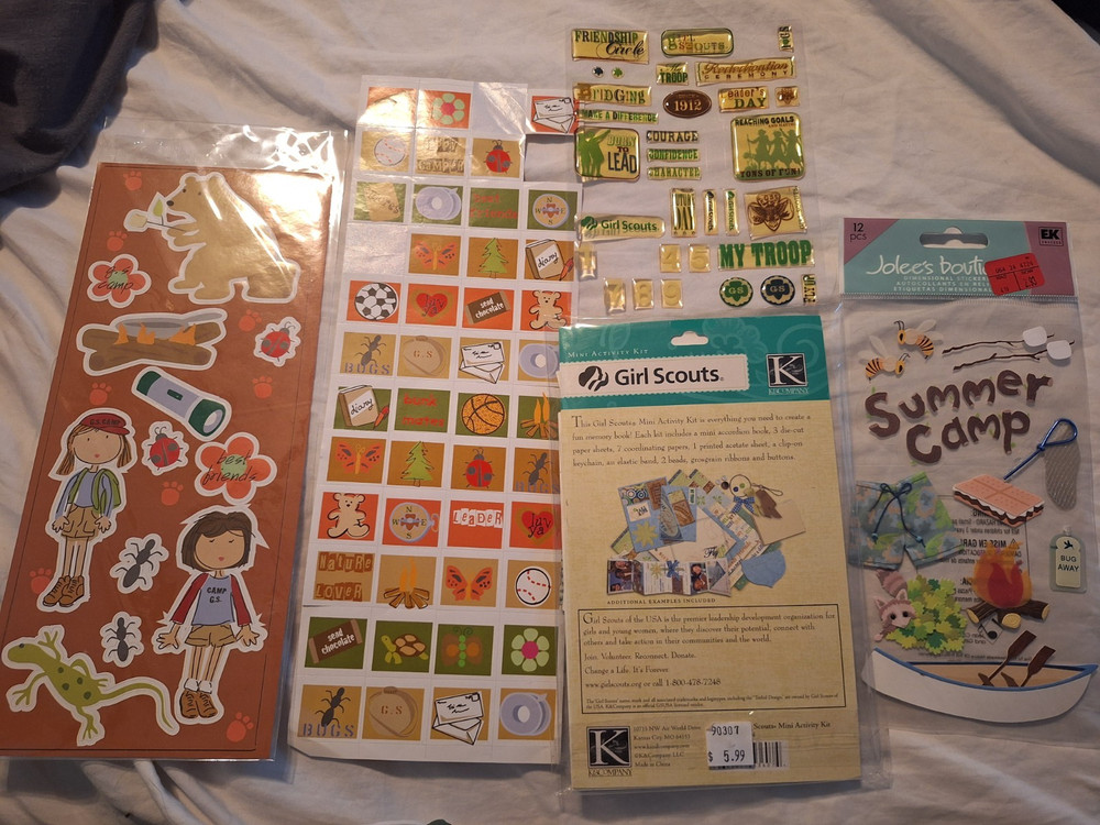 Lot of Girl Scout Scrapbook Stickers – Camping – Activity Kit