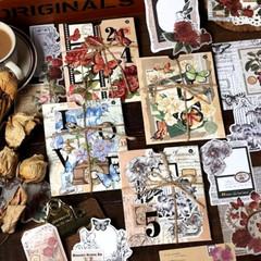 80/pk AMBER FLORAL Retro Scrapbook Accents Ephemera Stickers Art Junk Journal