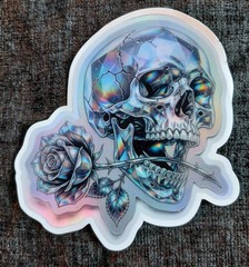 Holographic Gothic Skull and Rose Stickers | Die-Cut | Set of 4