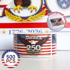 500 PCS Patriotic 250th Independence Anniversary Stickers Roll American Flag