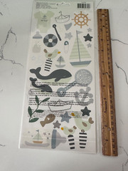 Pebbles Accent Stickers Baby Boy Sea Creature Boat Star Bottle 52PC Scrapbooking