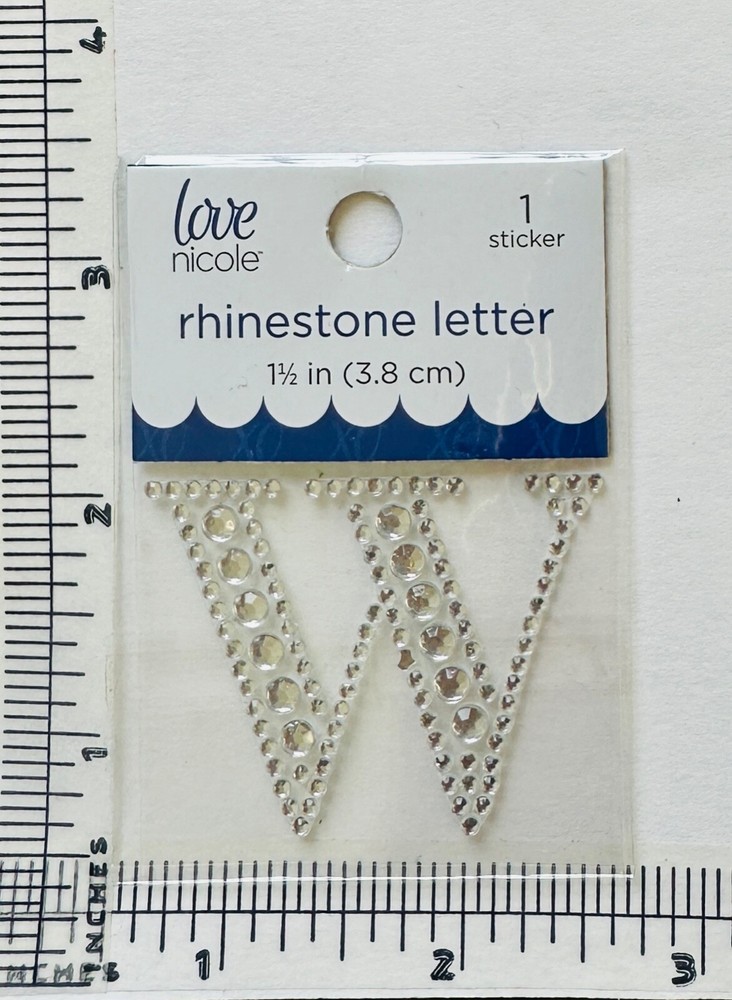 Letter W Rhinestone Sticker 1.5″ Clear Silver Glitter Scrapbook Monogram Bling