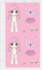 Pink Anime Girl Dress Up Sticker Sheet Kawaii Doll Decals Laptop Planner Journal