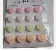 16 Heart-Shaped Pearlescent Adhesive Gems/Stickers, ¾” Width, ¼” Thick, Chunky