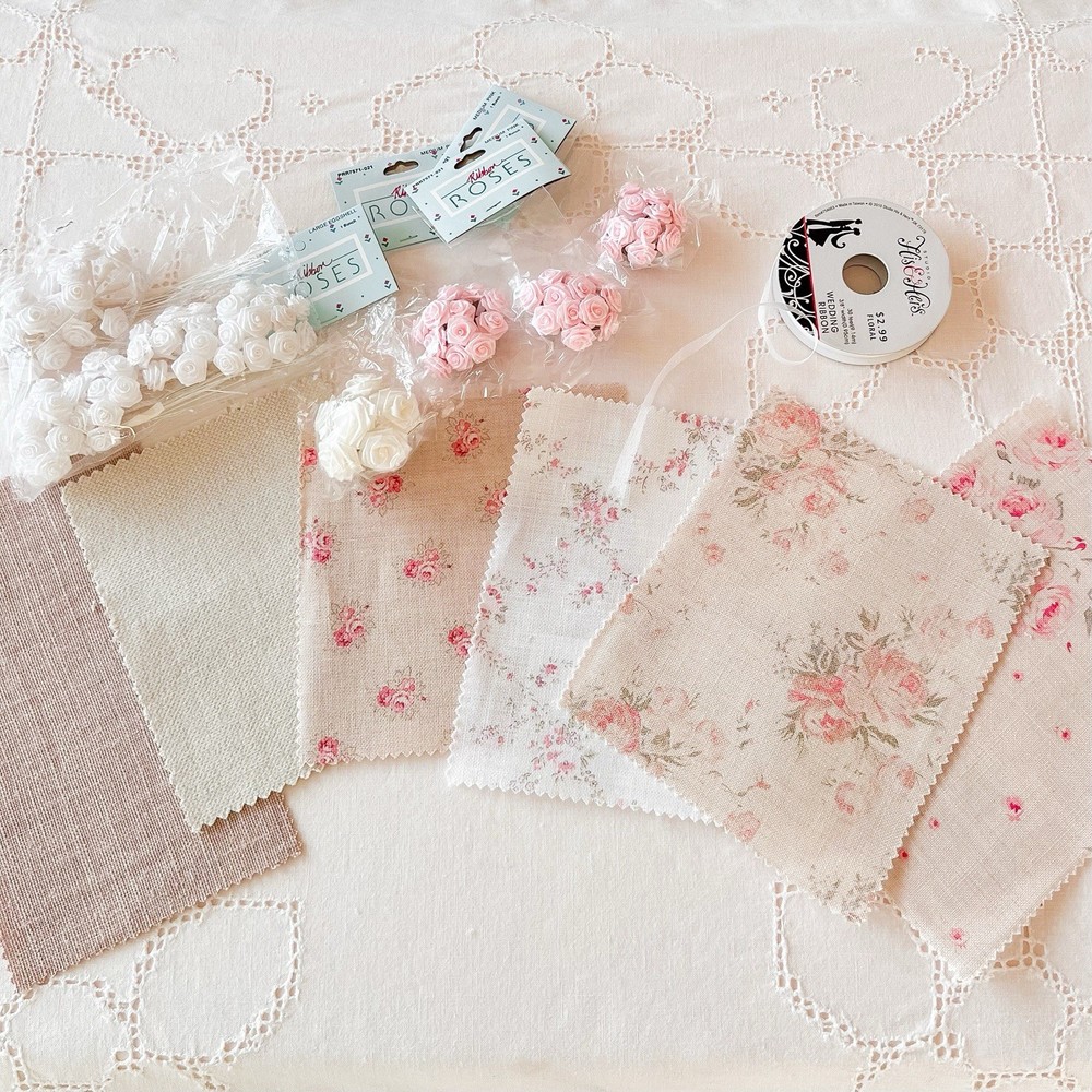 Ribbon Roses Floral Fabric Samples Scrapbooking Supplies Slow Stitch