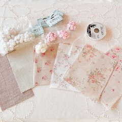 Ribbon Roses Floral Fabric Samples Scrapbooking Supplies Slow Stitch