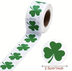 500 pcs Sticker Seals Roll Green Clover Theme Semi Gloss Self Adhesive NEW