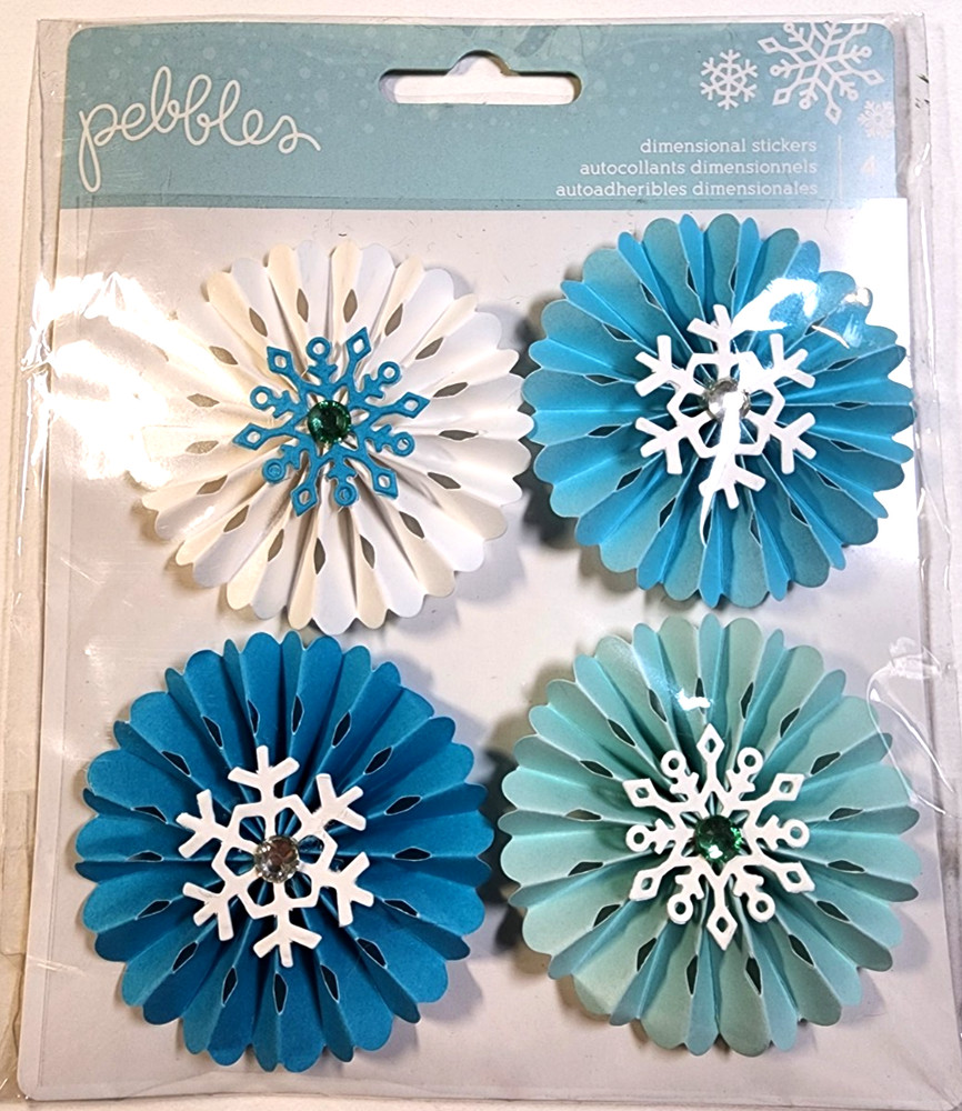 Pebbles Snowflakes Honeycomb Gemstone 3D Stickers Winter Christmas 4pc 2.25×2.25