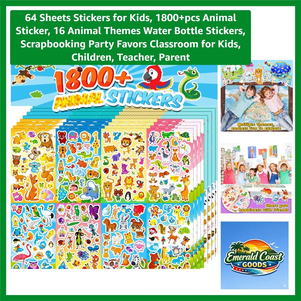 Animal Themes Sticker Collection for Scrapbooking: 64 Sheets & 1800+ Stickers