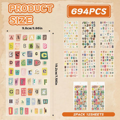 694Pcs Vintage Alphabet & Number Stickers for Scrapbooking and DIY Crafts