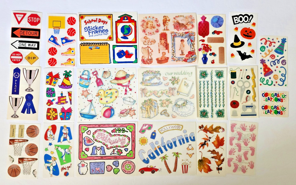 (W) VTG 90s Frances Meyer Scrapbook Stickers Sports Party Love Boo School 20shts