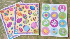 3 Hallmark Easter Stickers EGGS bunnies chicks baskets 1 David Walker res art