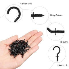 1/2 Inch Small Screw Hooks, Mini Metal Twist in Hooks, 100 Pcs Black