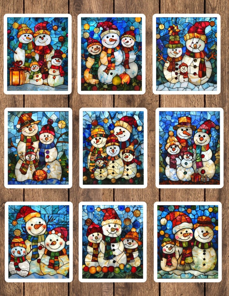 Stained Glass Snowman Die Cut Vinyl Stickers Set Scrapbooking Laptop Water Bottl